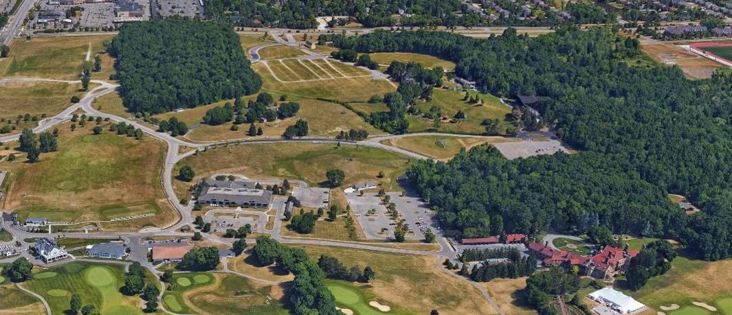 An aerial view of East Campus at Oakland University.